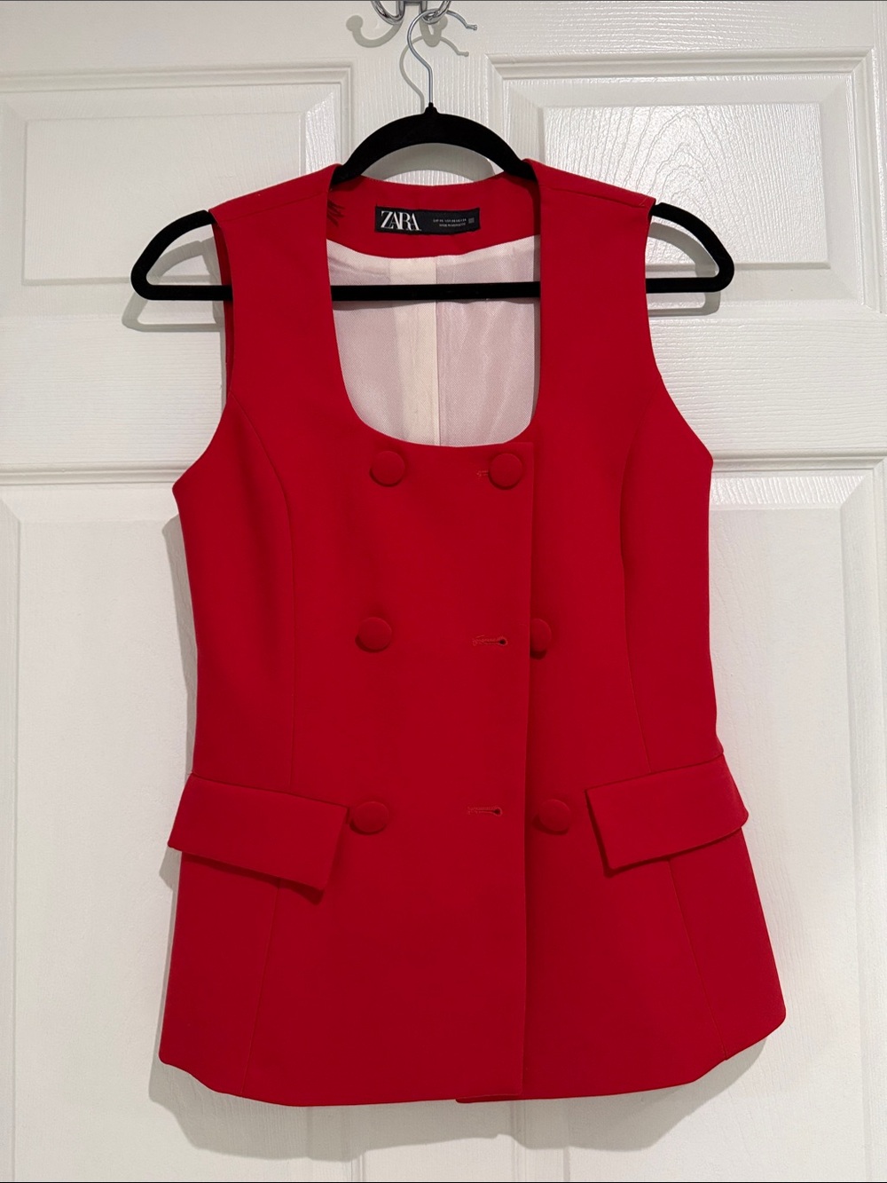 Zara Bright Red Double-Breasted Sleeveless Vest